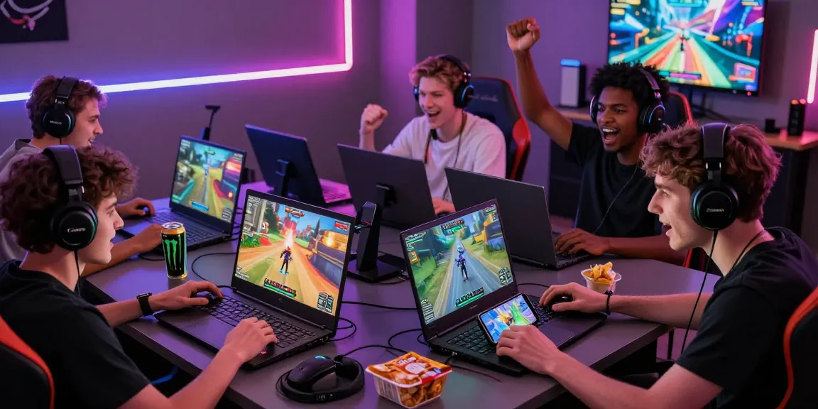 Exciting online gaming session with players enjoying mposport on various devices, showcasing vibrant graphics and accessories.