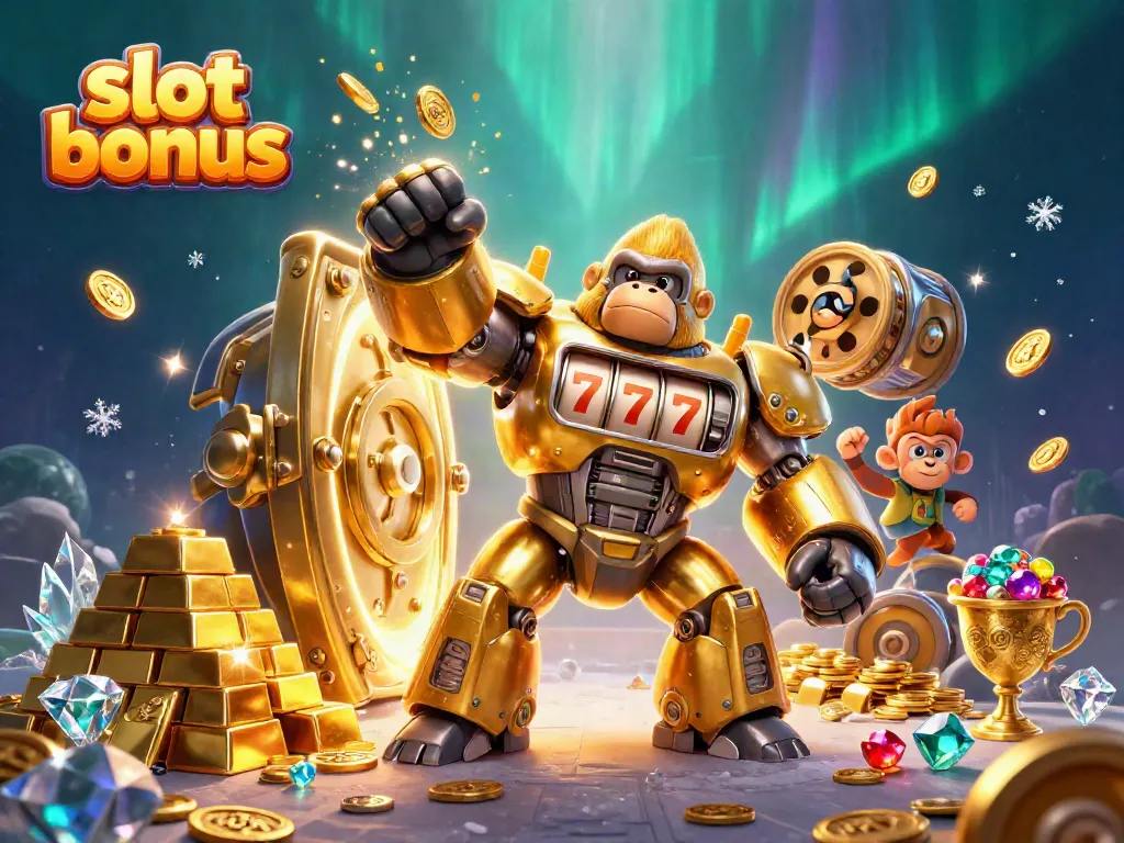 Unleash your luck with dynamic slot bonus features in this thrilling 3D scene.