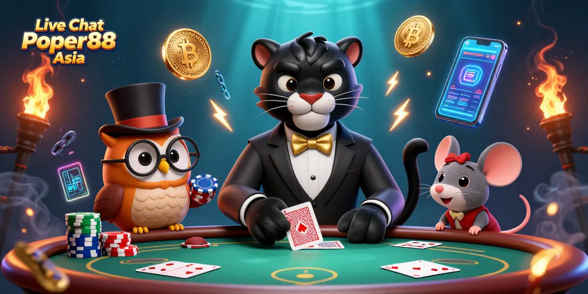 Join the excitement with Live Chat Poker88 Asia featuring an elegant panther dealer and a poker table scene.