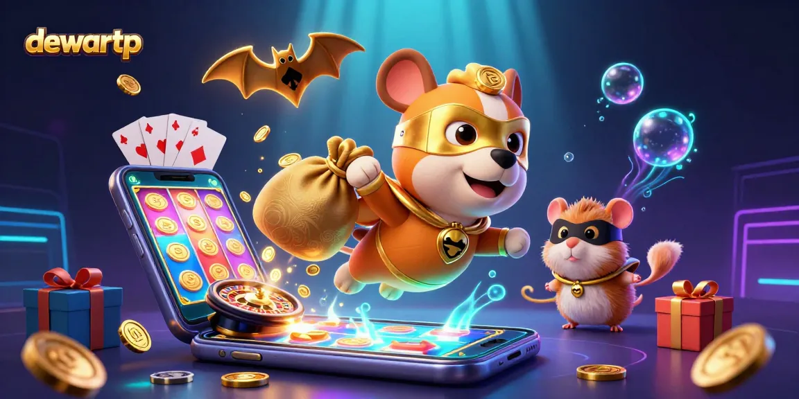 Dewartp menampilkan anjing superhero 3D dengan koin emas, memberikan pengalaman bermain slot online.
