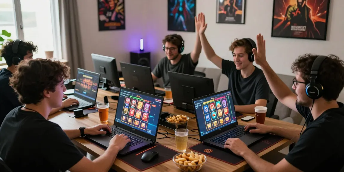 Players enjoying a lively sunwin online gaming session at home while celebrating victories