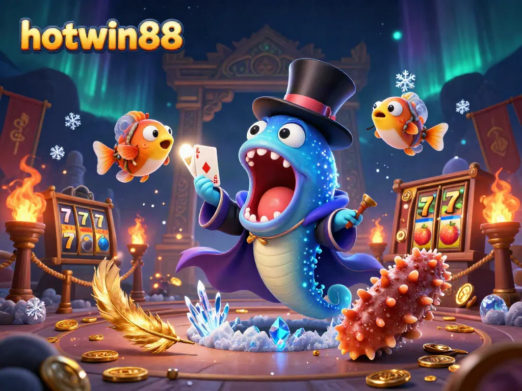 Experience thrilling magic at hotwin88 with a bioluminescent eel, anglerfish, and captivating gambling elements.