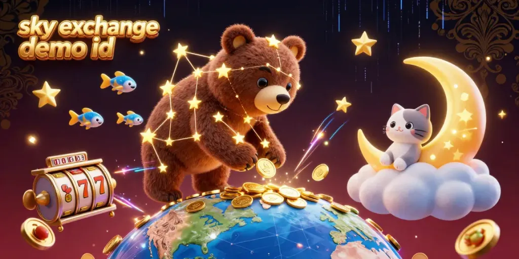 Engage with the thrilling sky exchange demo id casino experience through a vibrant illustration featuring a constellation bear.