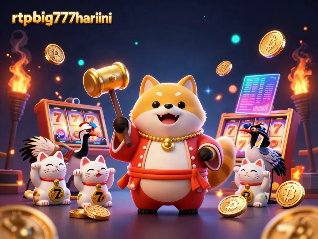 Experience the excitement of rtpbig777hariini with a cheerful tanuki and lucky symbols in a vibrant 3D scene.