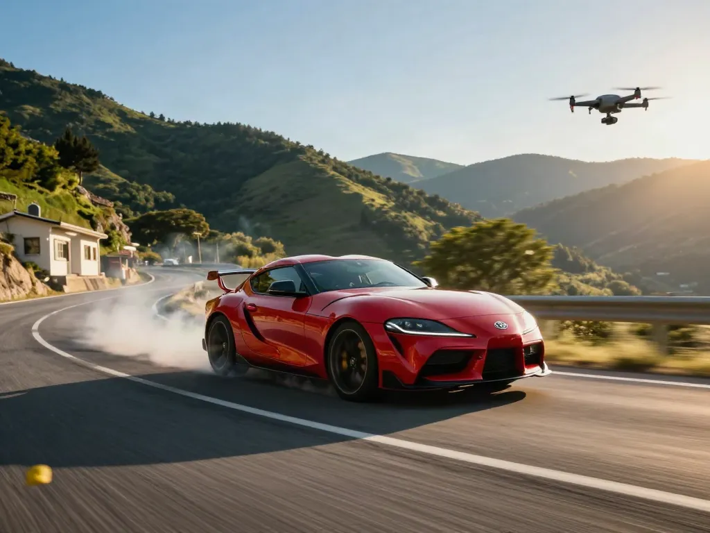 The A80 platform showcased by a red Toyota Supra on a winding mountain road, capturing the essence of performance and exhilaration.