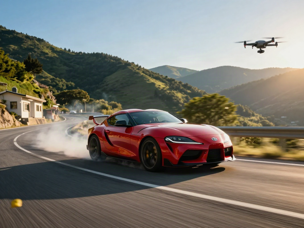The A80 platform showcased by a red Toyota Supra on a winding mountain road, capturing the essence of performance and exhilaration.
