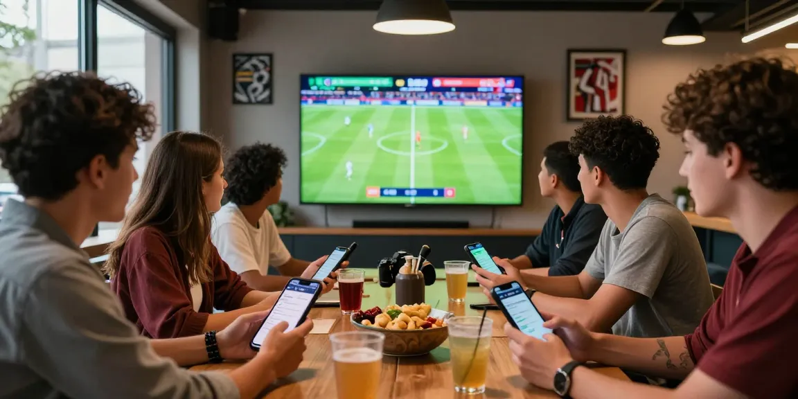 Soi keo nha cai in a lively betting atmosphere with friends analyzing live soccer matches.