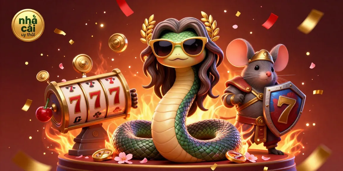 Engage with the vibrant gaming world of nhà cái uy tín featuring a friendly Medusa and warrior mouse in an exciting casino environment.