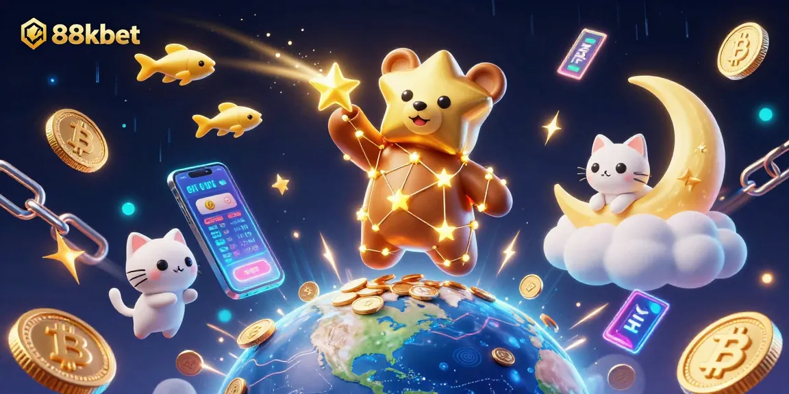 Engage in thrilling games at 88kbet, where stardust and coins collide in a vibrant digital casino atmosphere.
