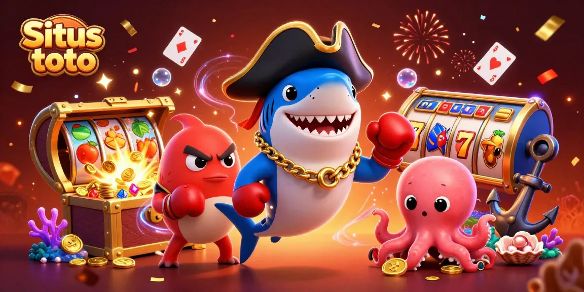 Situs toto reveals vibrant slot game action with pirate characters amidst coins and treasure.