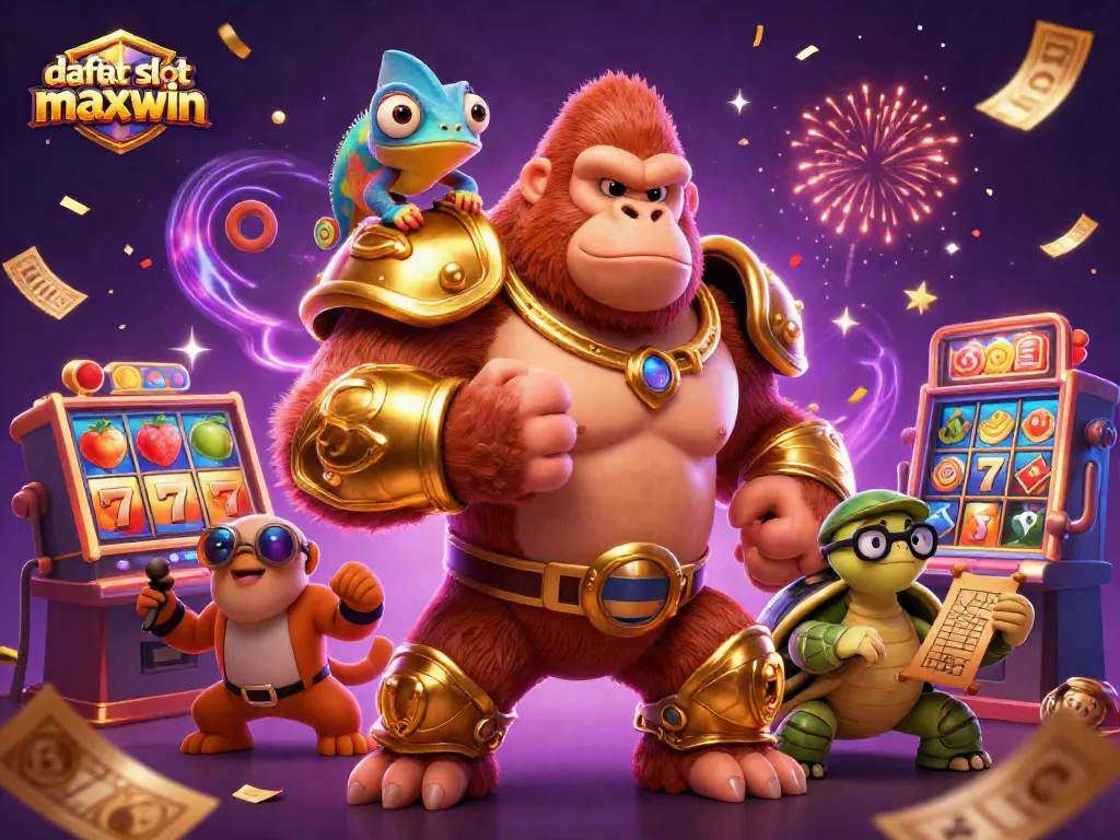 Mengunjungi daftar slot maxwin dengan raja gorila yang perkasa dan rekan warna-warni beraksi di kasino.