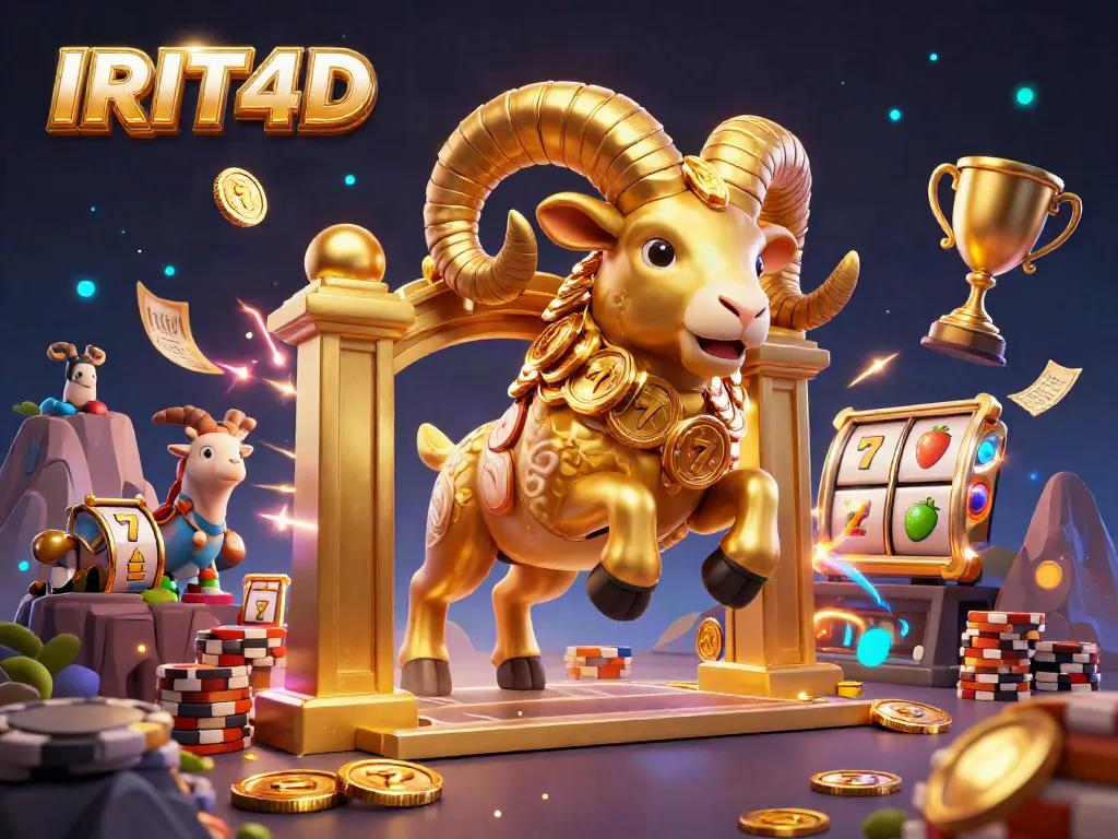 Experience IRIT4D's thrilling slot gameplay with a golden ram mascot and dynamic slot elements.