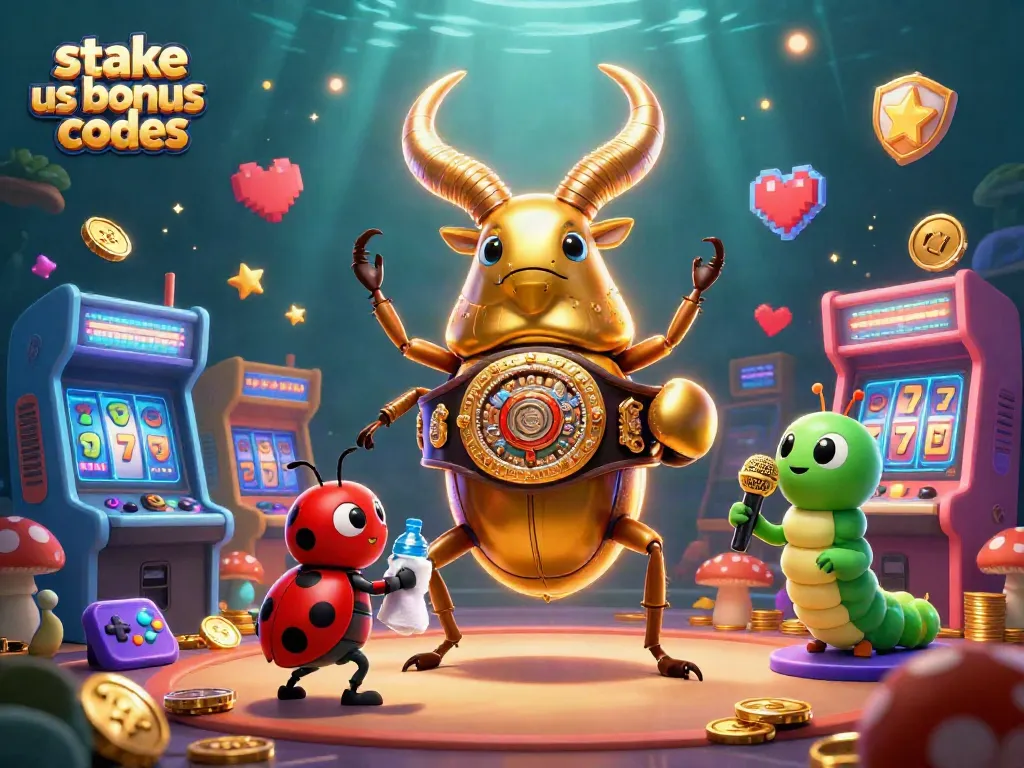 Engage with stake us bonus codes through golden stag beetle boxing scene with vibrant casino elements.