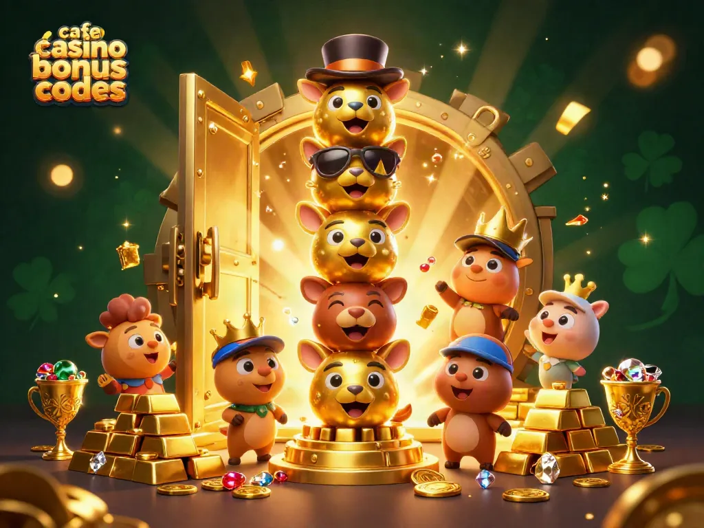 Activate cafe casino bonus codes with a dynamic 3D illustration showcasing vibrant casino elements and festive energy.