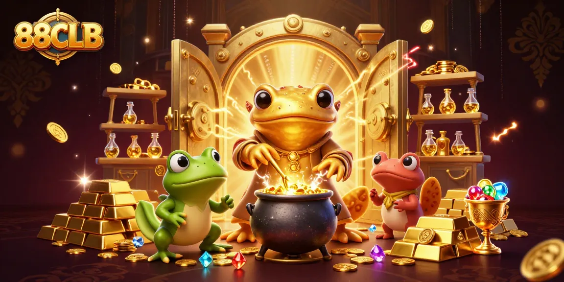 88CLB showcases a vibrant 3D scene filled with gold coins, classic casino elements, and mystical characters.