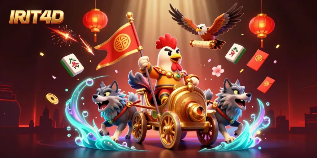 Engage in winning strategies at IRIT4D online casino with a vibrant illustration of a rooster warlord.