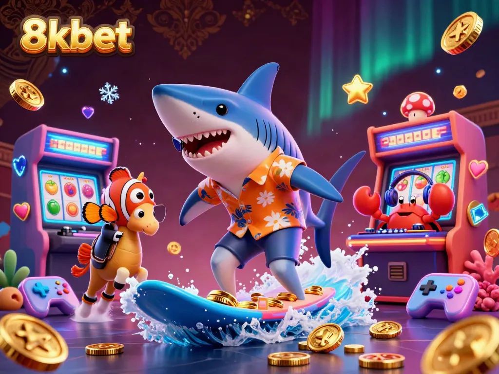 Experience the excitement of 8xbet with vibrant casino-themed 3D illustration showcasing fun characters and games.
