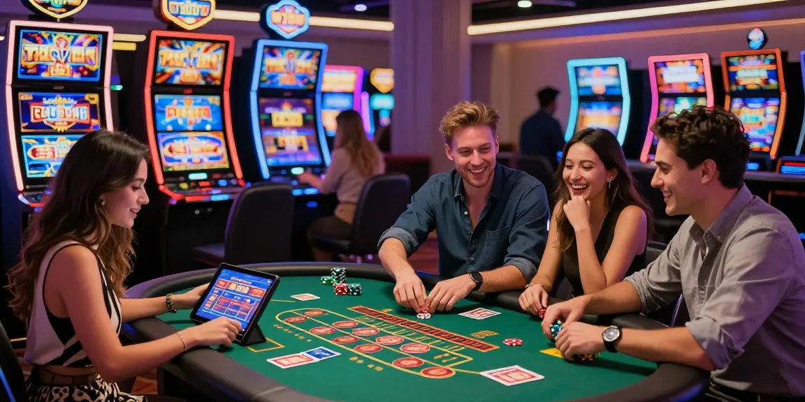 Engaging scene at new online casinos where players enjoy gaming excitement with vibrant atmosphere.
