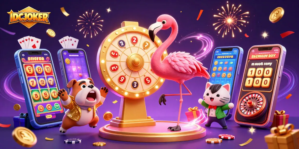 Engage with IDCJOKER's vibrant slot games amidst colorful confetti celebrations.