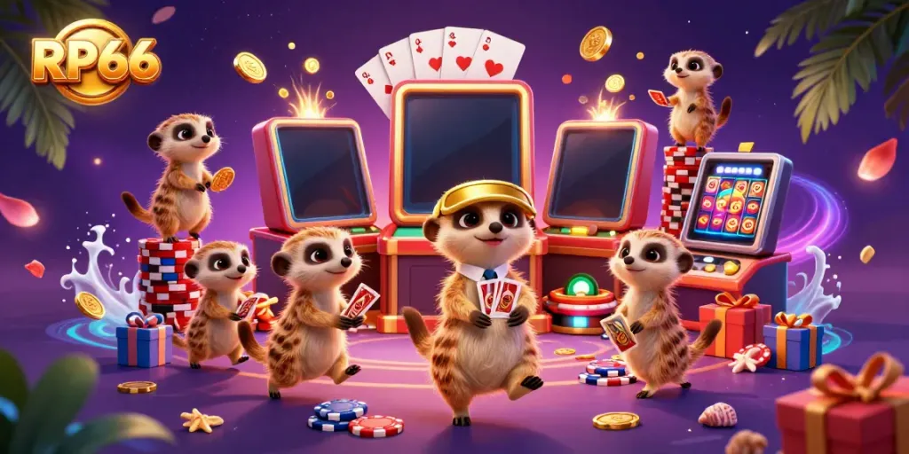 Experience thrilling gameplay at RP66's vibrant casino with meerkats in action.