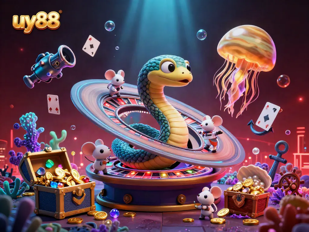 Bet big on uy88 with a cosmic roulette wheel and astronaut mice in an exciting casino scene.