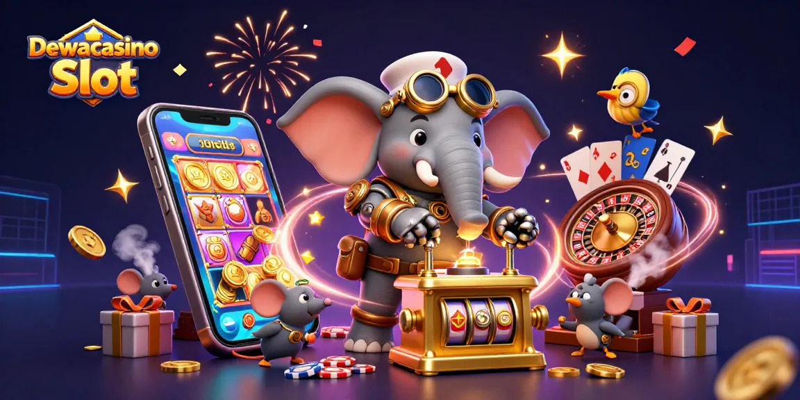 Experience exhilarating wins with Dewacasino Slot, featuring dynamic gaming elements in a captivating scene.