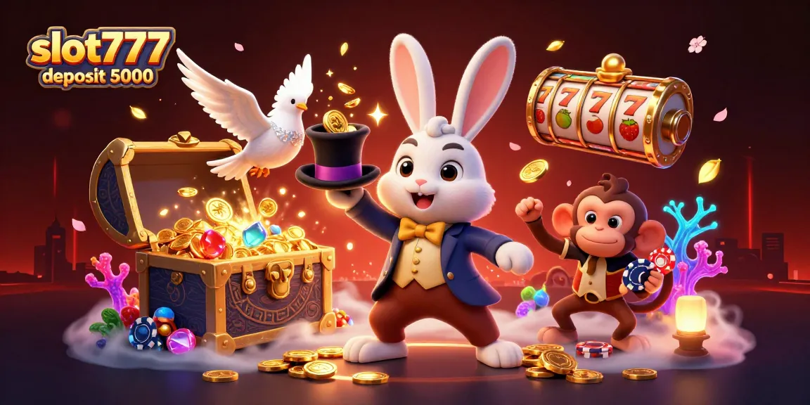 Experience the thrill of winning with slot777 deposit 5000 in this vibrant, action-packed casino illustration.