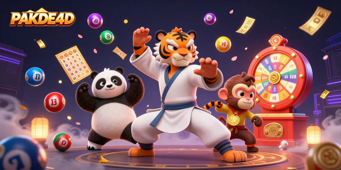 PAKDE4D mempersembahkan ilustrasi dinamis dengan karakter kung fu dan bola lotere berwarna-warni sebagai pengalaman bermain yang menyenangkan.