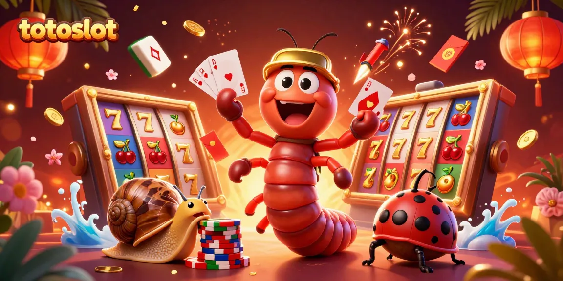 Spin the reels with totoslot while a millipede dealer showcases cards and chips!