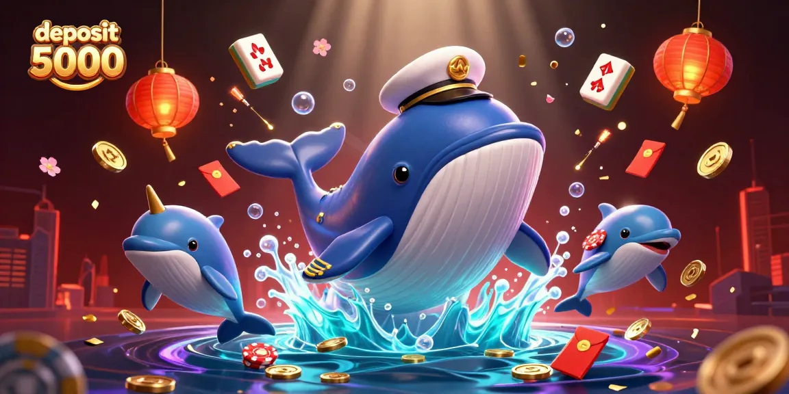 Spin and win at deposit 5000 slot games surrounded by whales, dolphins, and coins.