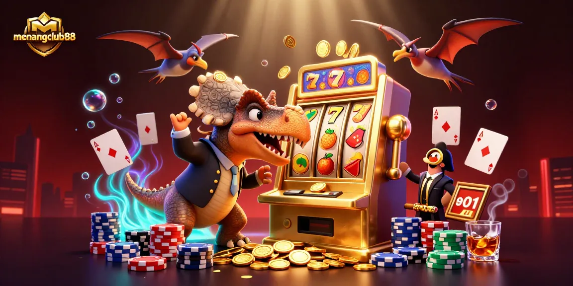 Enjoy a thrilling menangclub88 gaming experience with a dynamic casino scene featuring engaging animated characters.