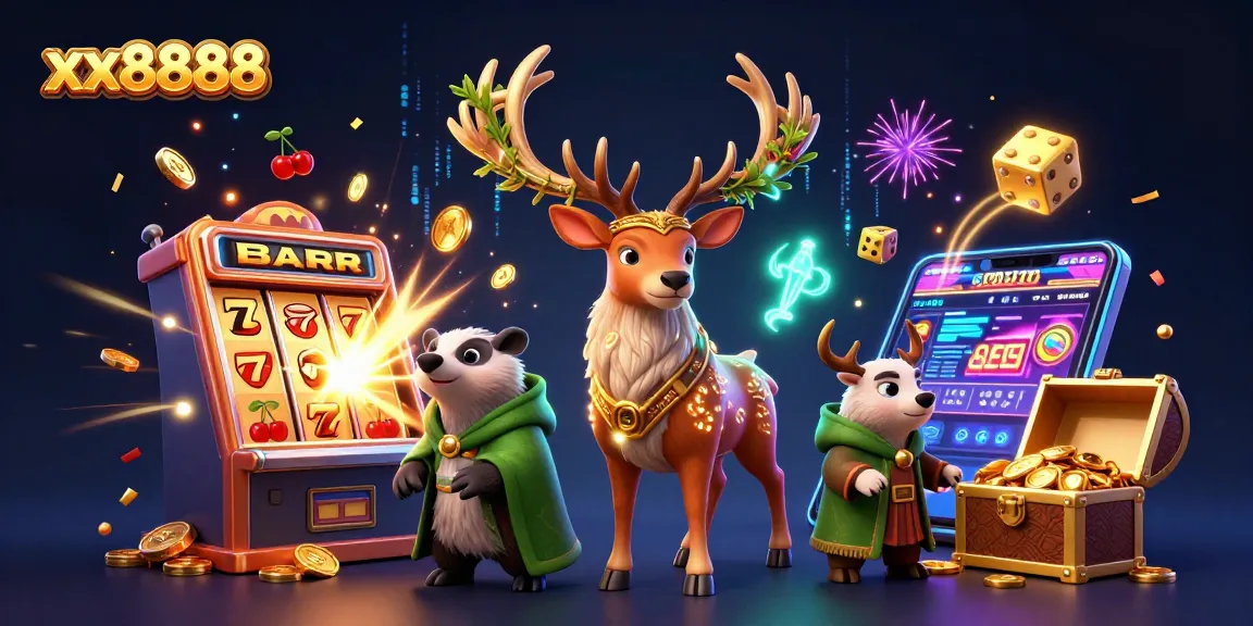 Experience the thrill of winning at xx8888 with vibrant casino elements and magical characters.