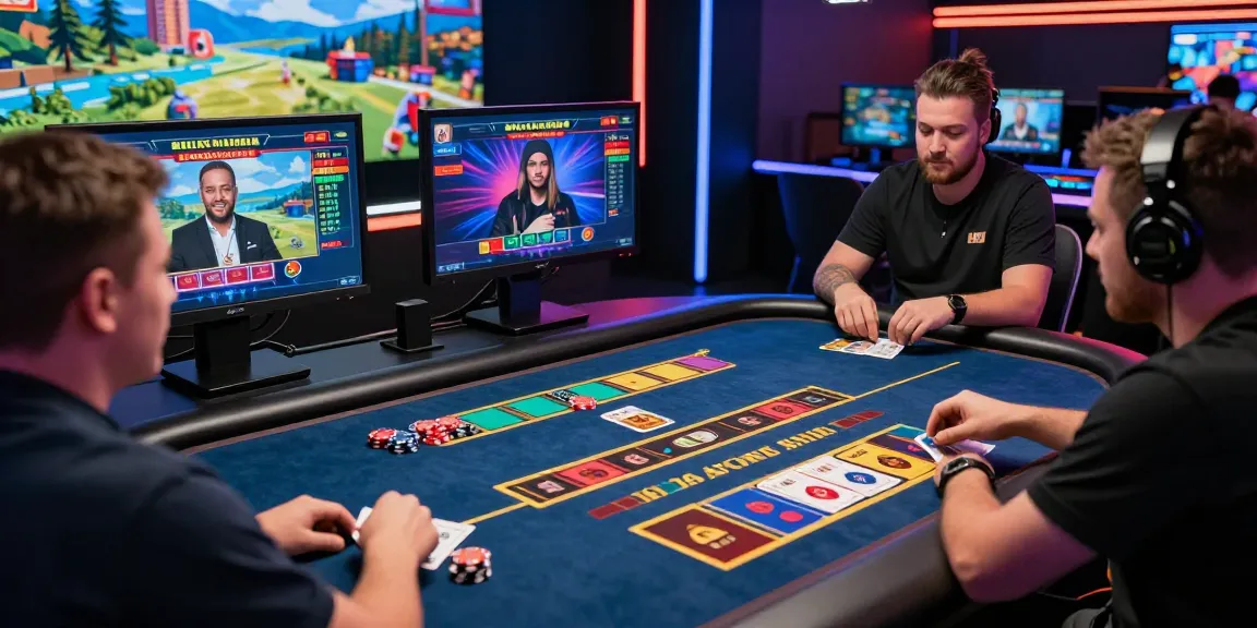 Engaging online gaming scene with players enjoying 78win live dealer games, colorful chips and dynamic interface.