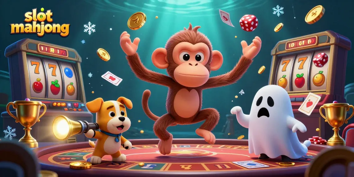 Engage in slot mahjong with playful elements in a dynamic casino scene filled with excitement.