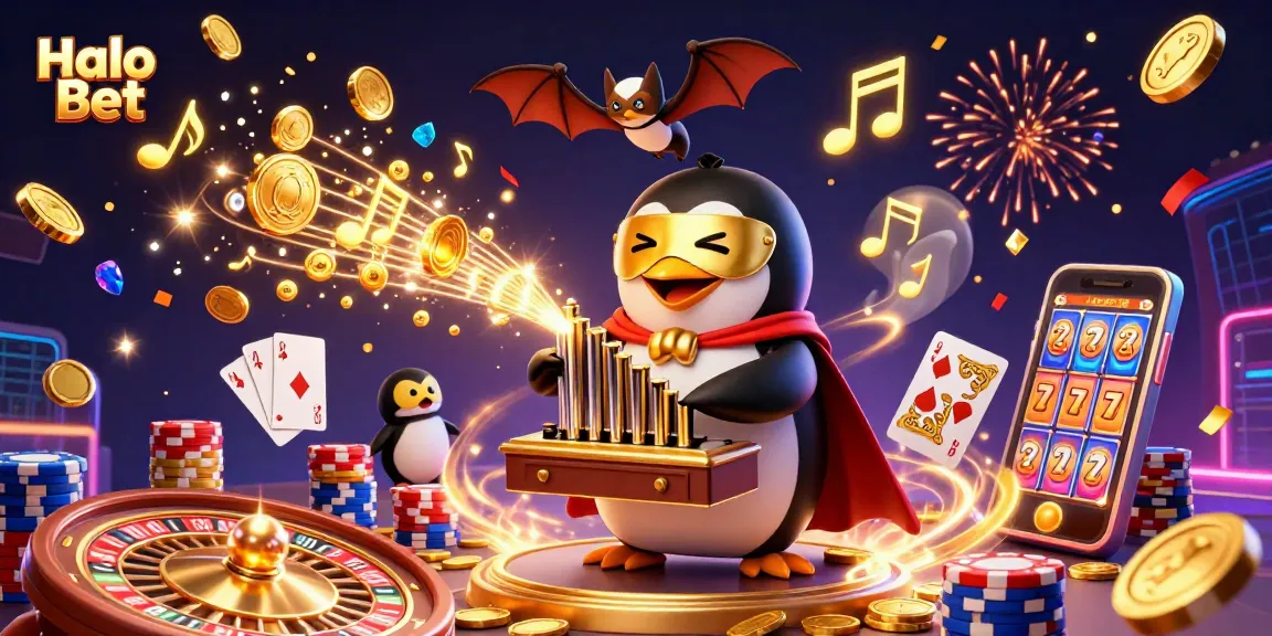 Experience winning excitement at Halo Bet with vibrant 3D casino illustration featuring slots and jackpots.