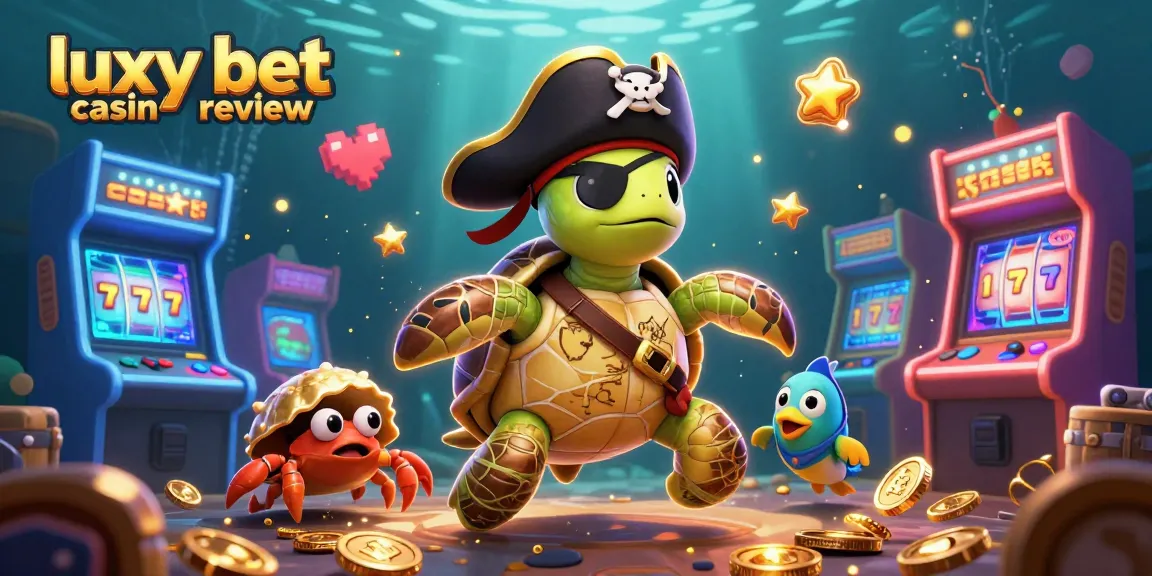 Experience luxy bet casino review with a lively scene showcasing a pirate turtle, crabs, and glowing gaming elements.