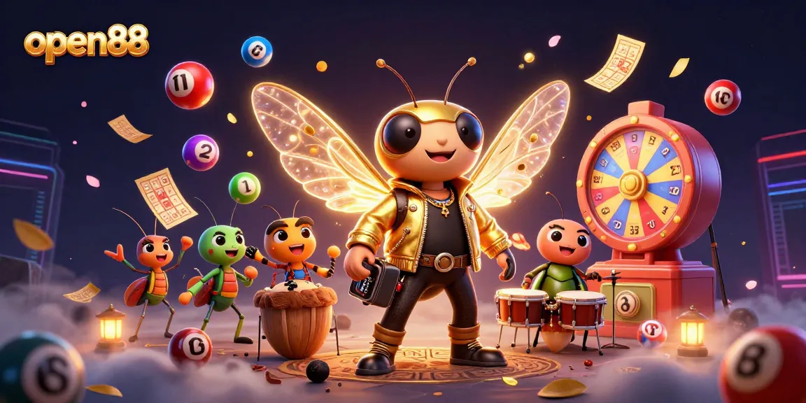 Experience the excitement of open88 with vibrant lottery elements and dynamic cartoon characters in a mesmerizing scene.